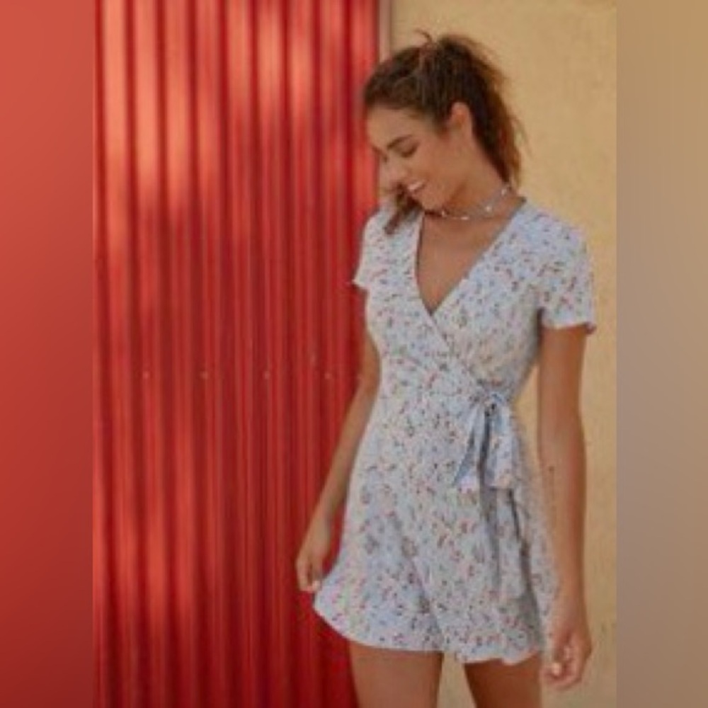 Sky Blue Floral Wrap Midi Dress - Picture 7 of 7